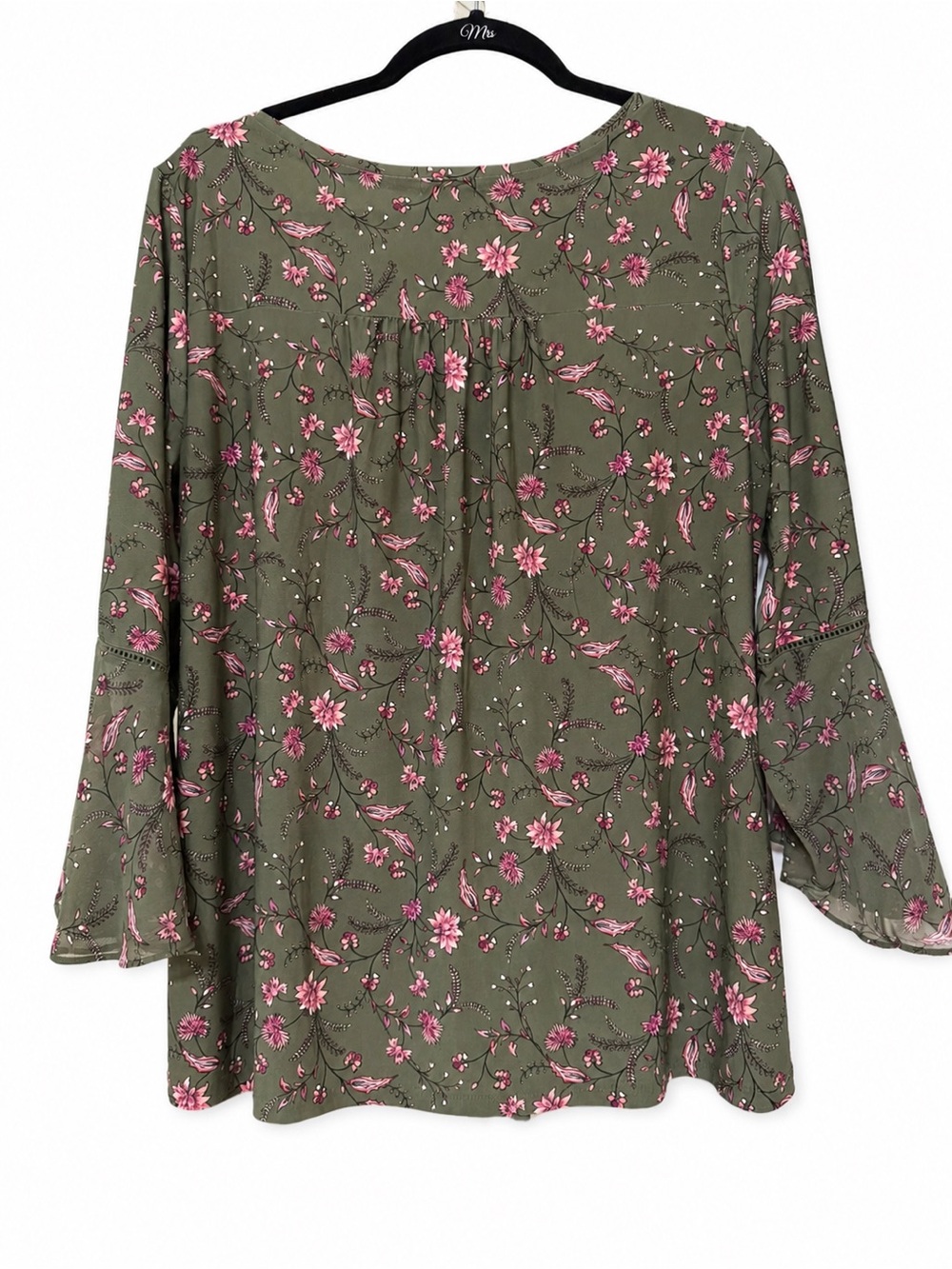 Westport Olive Floral Ruffled-Sleeve Peplum Top - Size L EUC - Picture 4 of 11